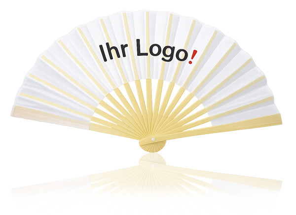 Faecher mit Logo auf Textilgewebe