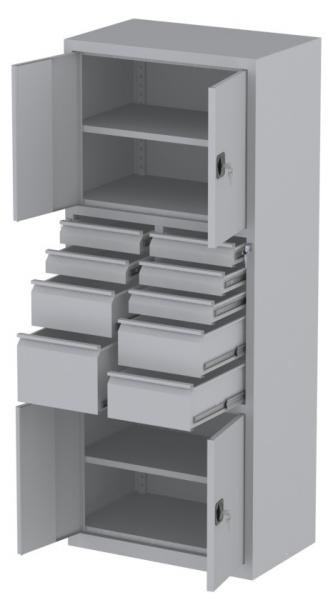 Werkstattschrank - 4 Fächer und 3 + 5 + 1 Schubladen - 1950x1000x500 mm (HxBxT)