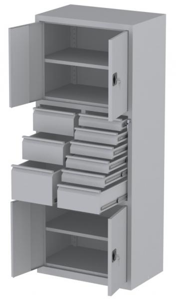 Werkstattschrank - 2 Fächer und 3 + 5 + 1 Schubladen - 1950x1000x500 mm (HxBxT)