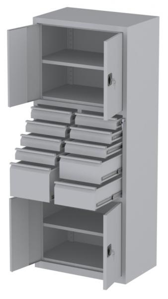 Werkstattschrank - 4 Fächer und 2 + 7 + 1 Schubladen - 1950x1000x500 mm (HxBxT)