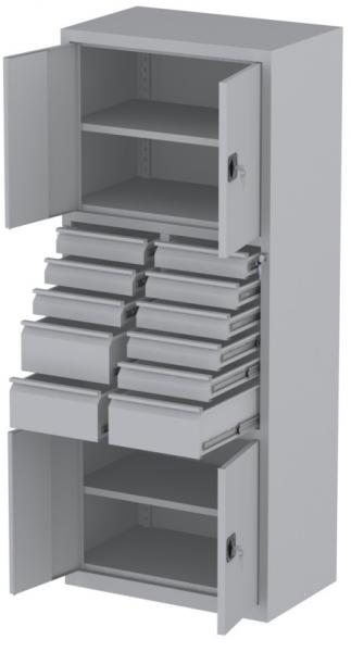 Werkstattschrank - 4 Fächer und 3 + 8 Schubladen - 1950x1000x500 mm (HxBxT)