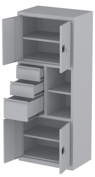 Werkstattschrank - 2 Fächer, 1 Regal und 1 + 2 Schubladen - 1950x1000x500 mm (HxBxT)