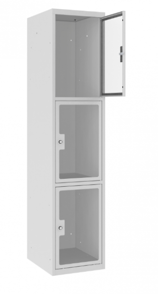 Schließfachschrank - 1 Abteil - 3 Fächer - Plexiglas Tür - 1800x400x500 mm (HxBxT)
