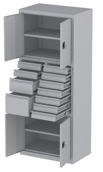 Werkstattschrank - 2 Fächer und 9 + 1 + 1 Schubladen - 1950x1000x500 mm (HxBxT)