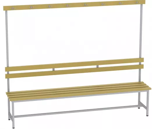 Bank mit Holzlatte, Lehne, Kleiderhaken - 1615x2000x375 mm (HxBxT)