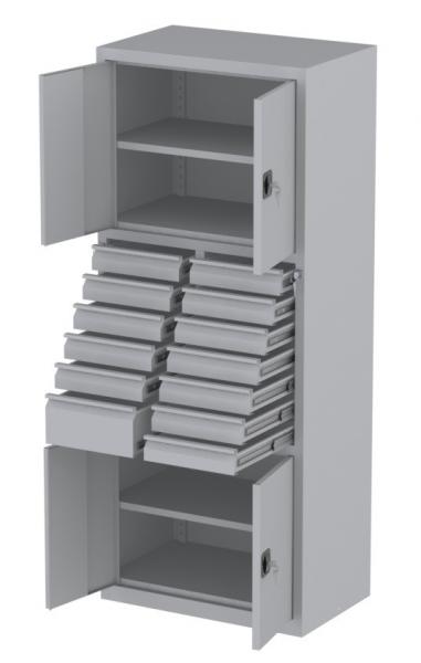 Werkstattschrank - 2 Fächer und 12 + 1 Schubladen - 1950x1000x500 mm (HxBxT)