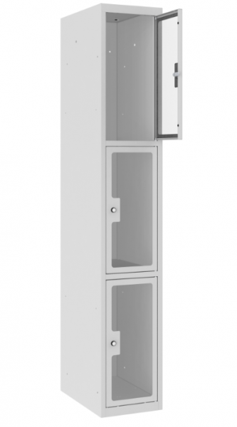 Schließfachschrank - 1 Abteil - 3 Fächer - Plexiglas Tür - 1800x300x500 mm (HxBxT)