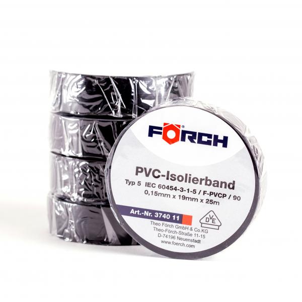 FÖRCH 5er Set Isolierbänder PVC Klebeband Elektroniker 0,15mm x 19mm x 25m - schwarz