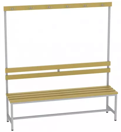 Bank mit Holzlatten, Lehne , Kleiderhaken - 1615x1500x375 mm (HxBxT)