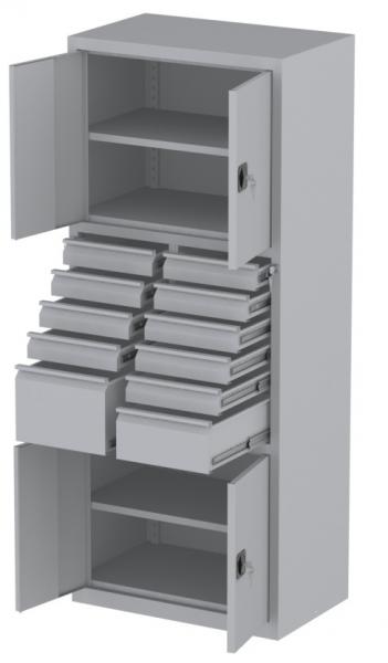 Werkstattschrank - 2 Fächer und 1 + 9 + 1 Schubladen - 1950x1000x500 mm (HxBxT)