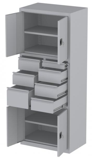 Werkstattschrank - 4 Fächer und 5 + 1 + 1 Schubladen - 1950x1000x500 mm (HxBxT)