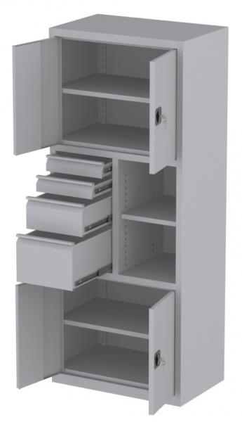 Werkstattschrank - 2 Fächer, 1 Regal und 1 + 1 + 2 Schubladen - 1950x1000x500 mm (HxBxT)