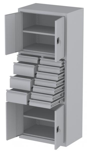 Werkstattschrank - 2 Fächer und 8 + 3 Schubladen - 1950x1000x500 mm (HxBxT)
