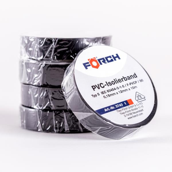 FÖRCH 5er Set Isolierbänder PVC Klebeband Elektroniker 0,15mm x 12mm x 10m - schwarz