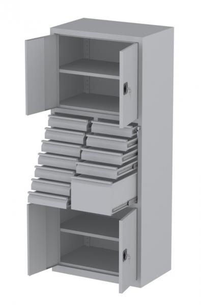 Werkstattschrank - 4 Fächer und 1 + 11 Schubladen - 1950x1000x500 mm (HxBxT)