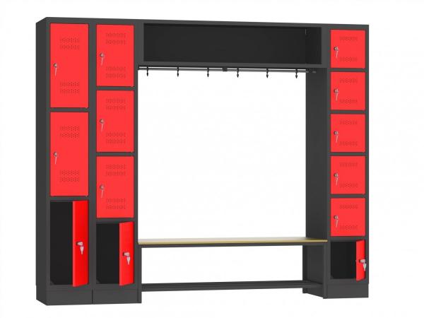 offene Garderobe mit Sitzbank - 13 Fächer - 1950x2320x480 mm (BxHxT