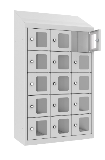 Schließfach/Kantinenschrank - 3 Abteile - 15 Fächer - mit Plexi-Tür - 1090x620x300 mm (HxBxT)