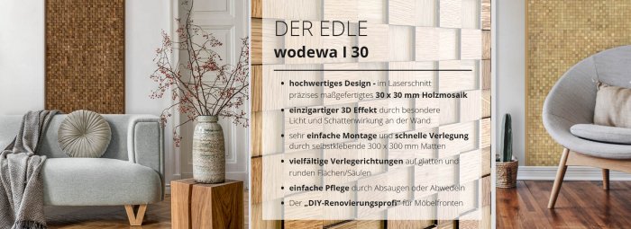 wodewa 30 Holz Wandverkleidung 3D Mosaik 