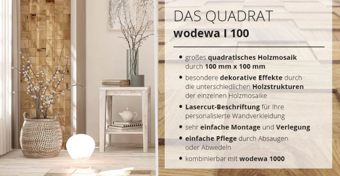 wodewa 100 Holz Wandverkleidung 3D Quadrate 
