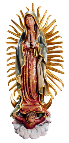 Heiligenfigur Madonna von Guadalupe H 12 cm Gnadenbild der Heiligen Maria Statue aus Ahornholz