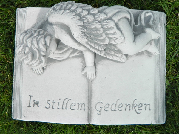 Beton Figur Buch mit Aufschrift In stillem Gedenken " Länge 27cm Grabdekoration"