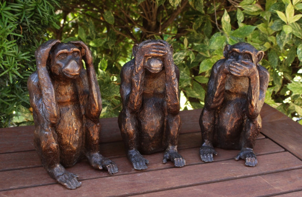 Bronzefigur Bronzeskulptur Bronze Die Drei Affen - nicht hören, sehen und sprechen H 14,5 cm Figur