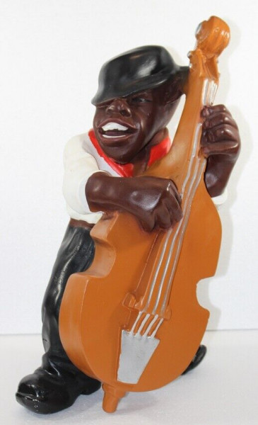 Deko Figur Musiker Figur Kontrabassist H 45 cm Dekofigur Jazz Band Musiker mit Kontrabass Kunstharz