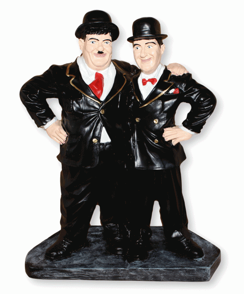 Dekorationsfiguren Komiker Dick und Doof Freunde H 52 cm stehend auf Sockel Deko Figuren Kunstharz