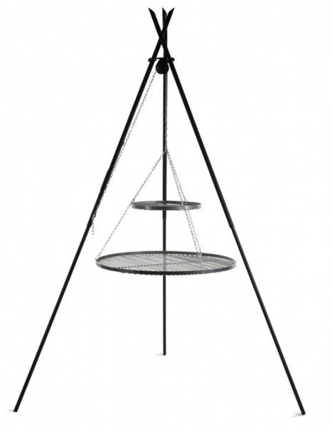 Schwenkgrill „Tipi“ 210 cm mit Doppelrost aus Rohstahl 80 cm + 40 cm Grill Dreibein Grillständer