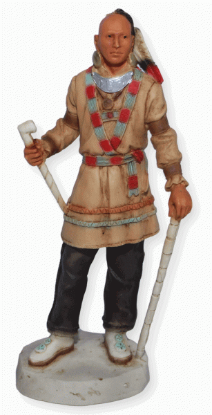 Indianerfigur Indianer Ostenaco Krieger H 16 cm mit Stock in den Händen Native American Castagna