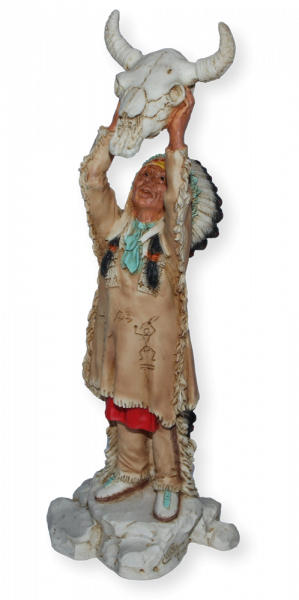 Indianerfigur Häuptling High Horse mit Büffelschädel H 22,5 cm Native American Dekofigur Castagna