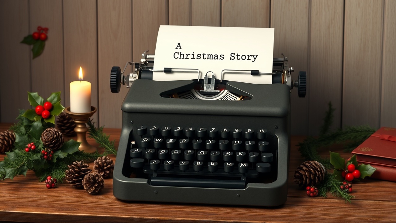 A Christmas story being written on a typewriter