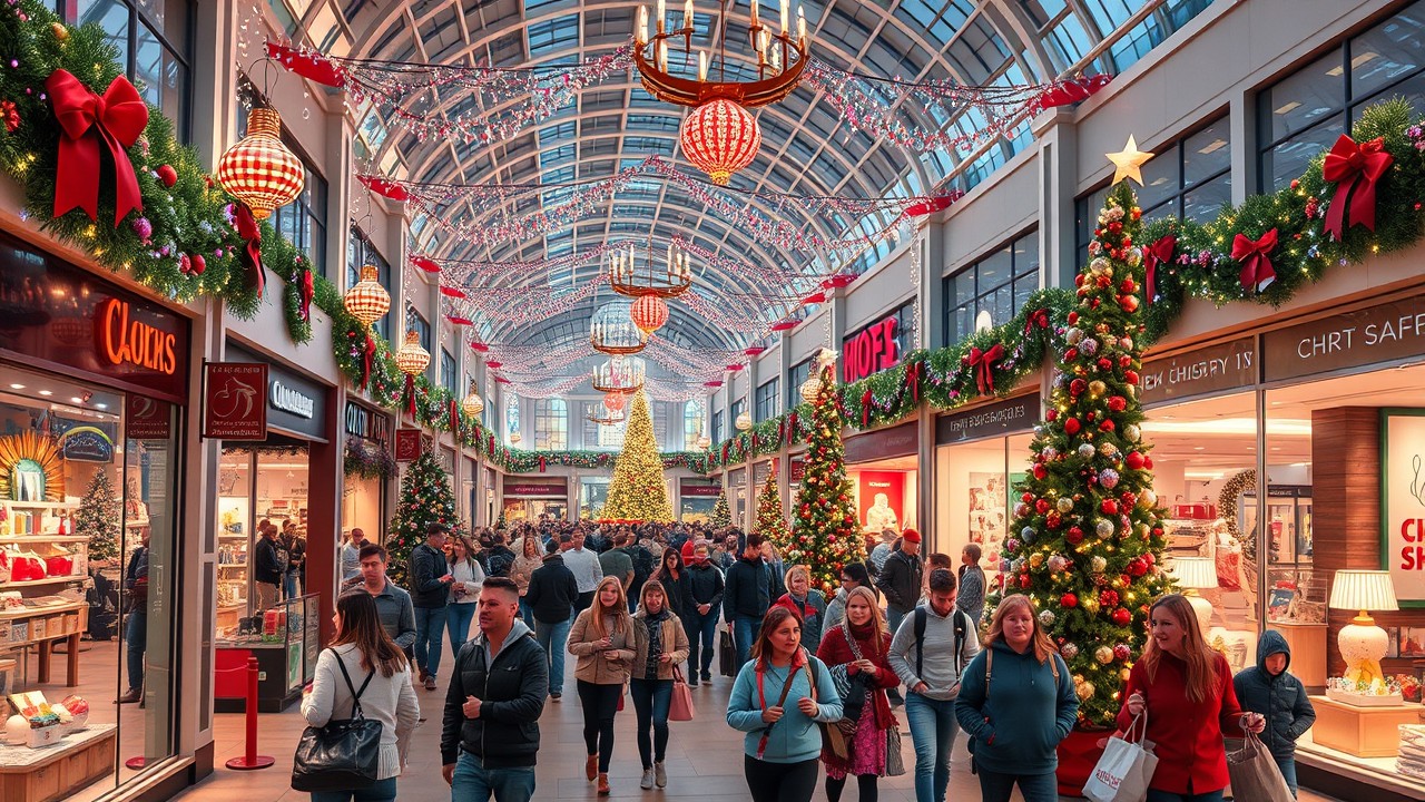 Ein Bild das den Konsum zu Weihnachten in einem Einkaufszentrum zeigt.