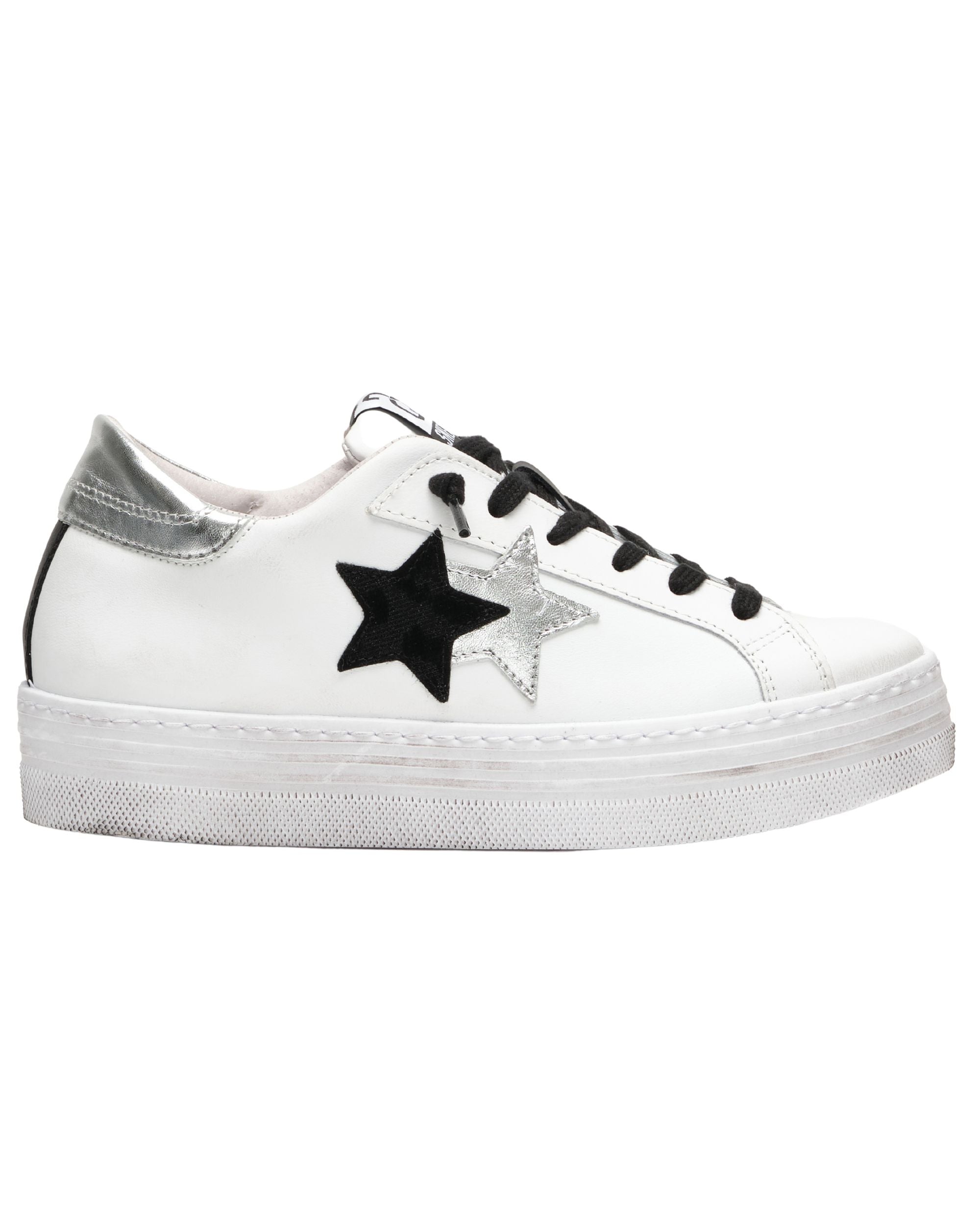 Shoes 2Star One Star Platform Trainers Woman Leather White Black